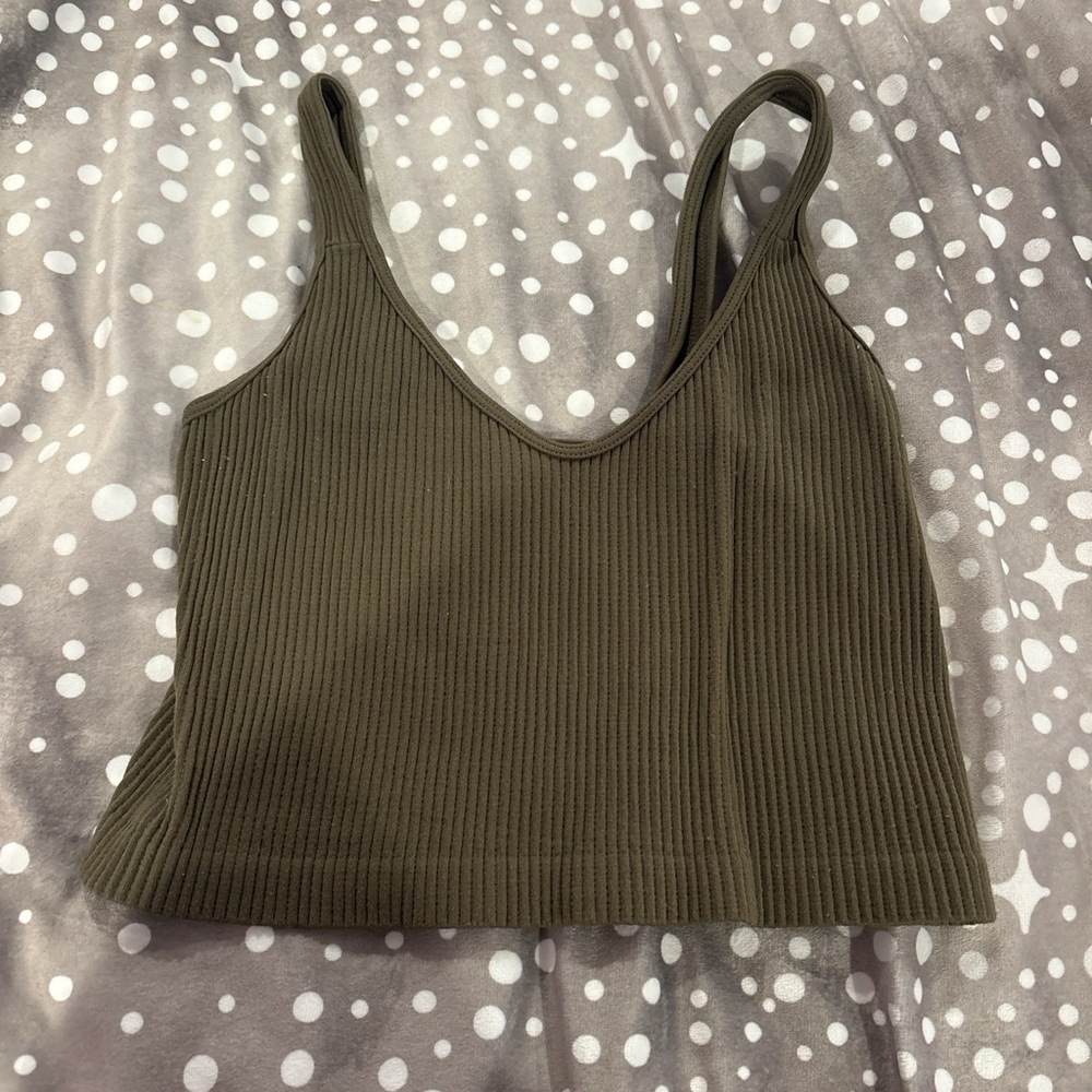 Anemone Green Ribbed Crop Tank Top